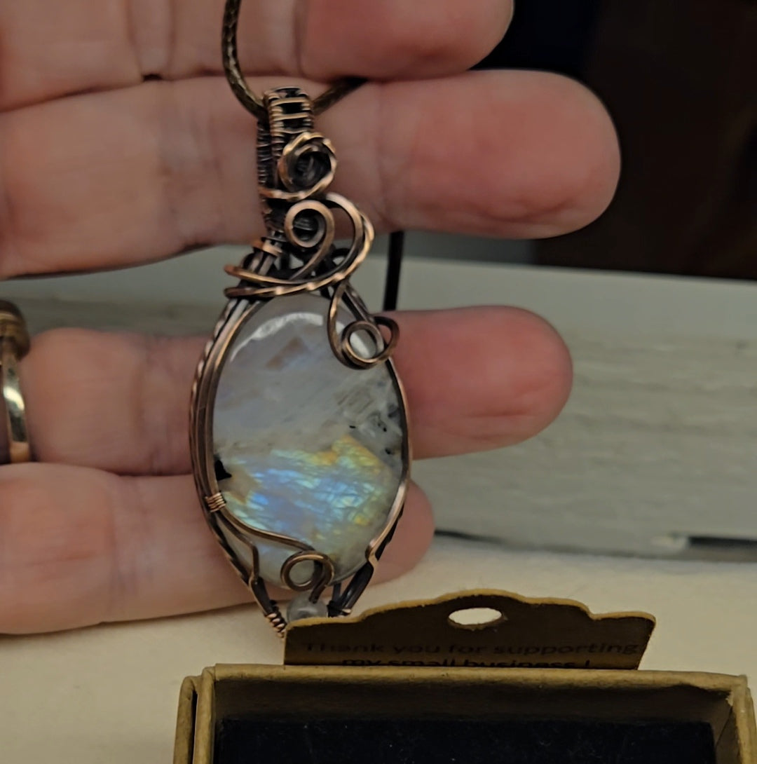 Moonstone in Antiqued Copper Wire