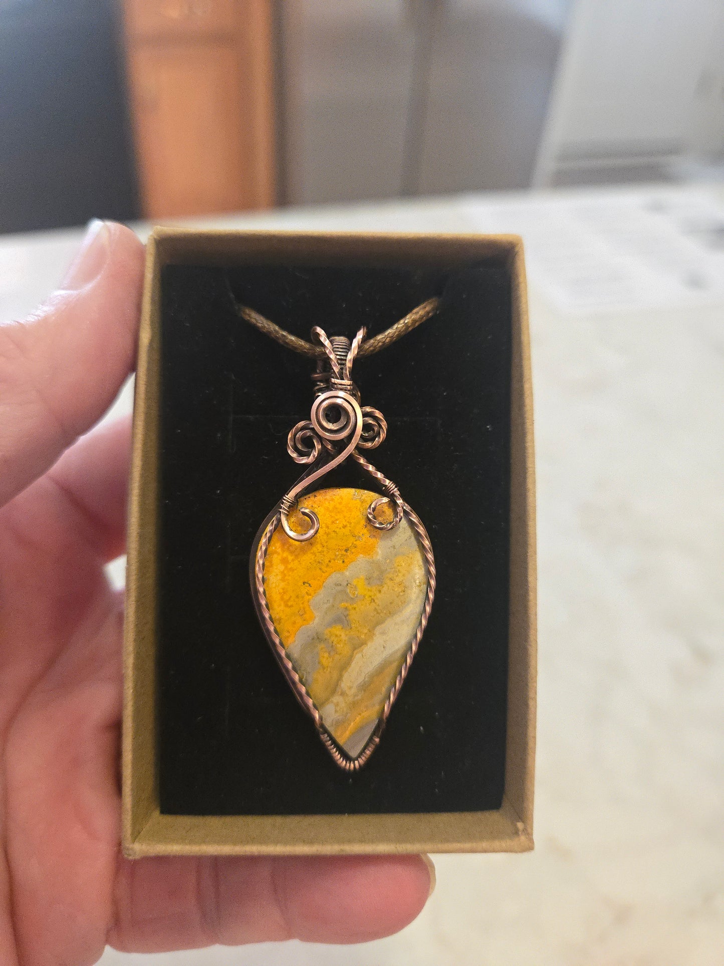 Bumblebee Jasper in Oxidized Copper Wire