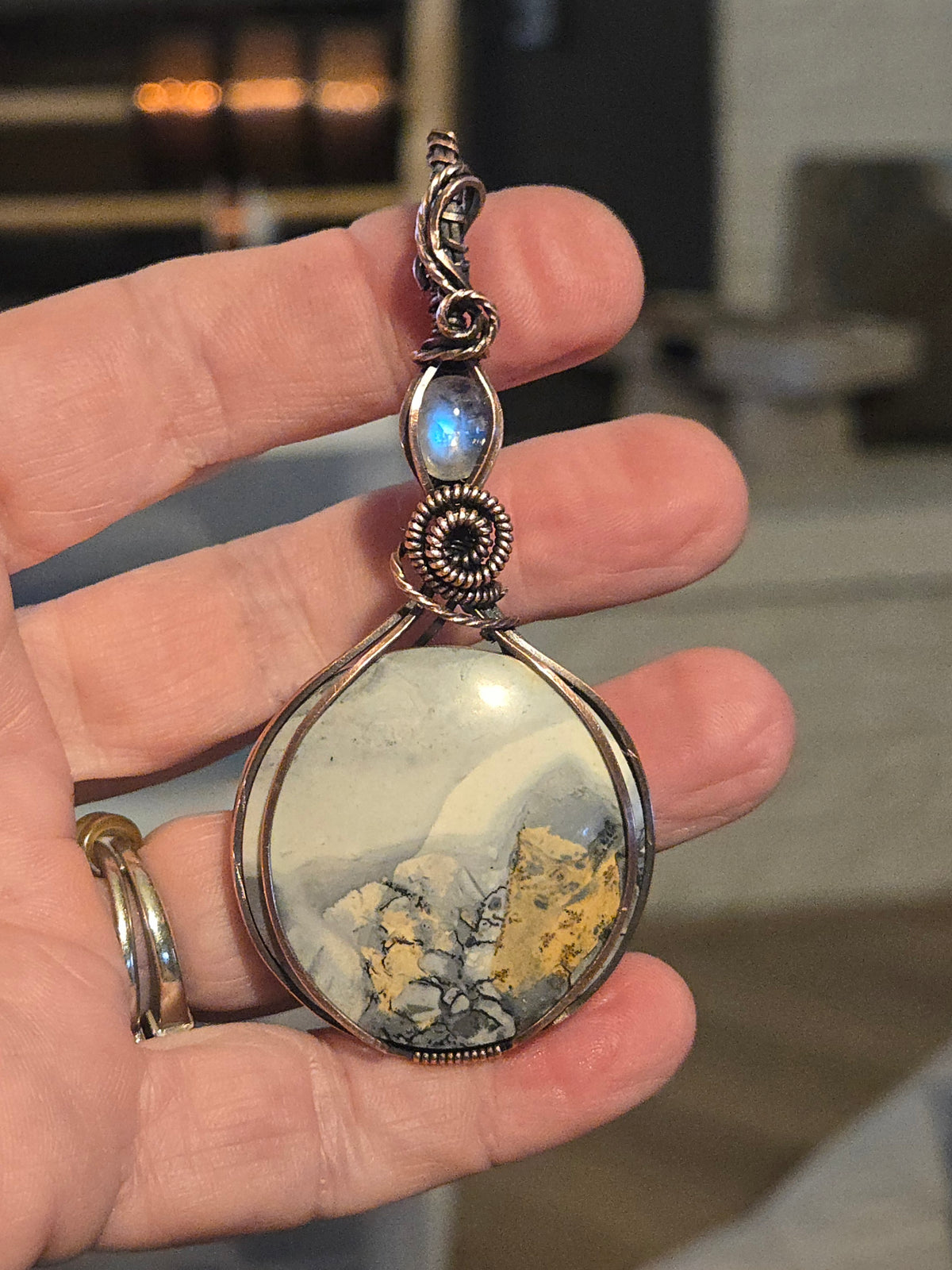 Maligano Jasper and Moonstone in Antiqued Copper