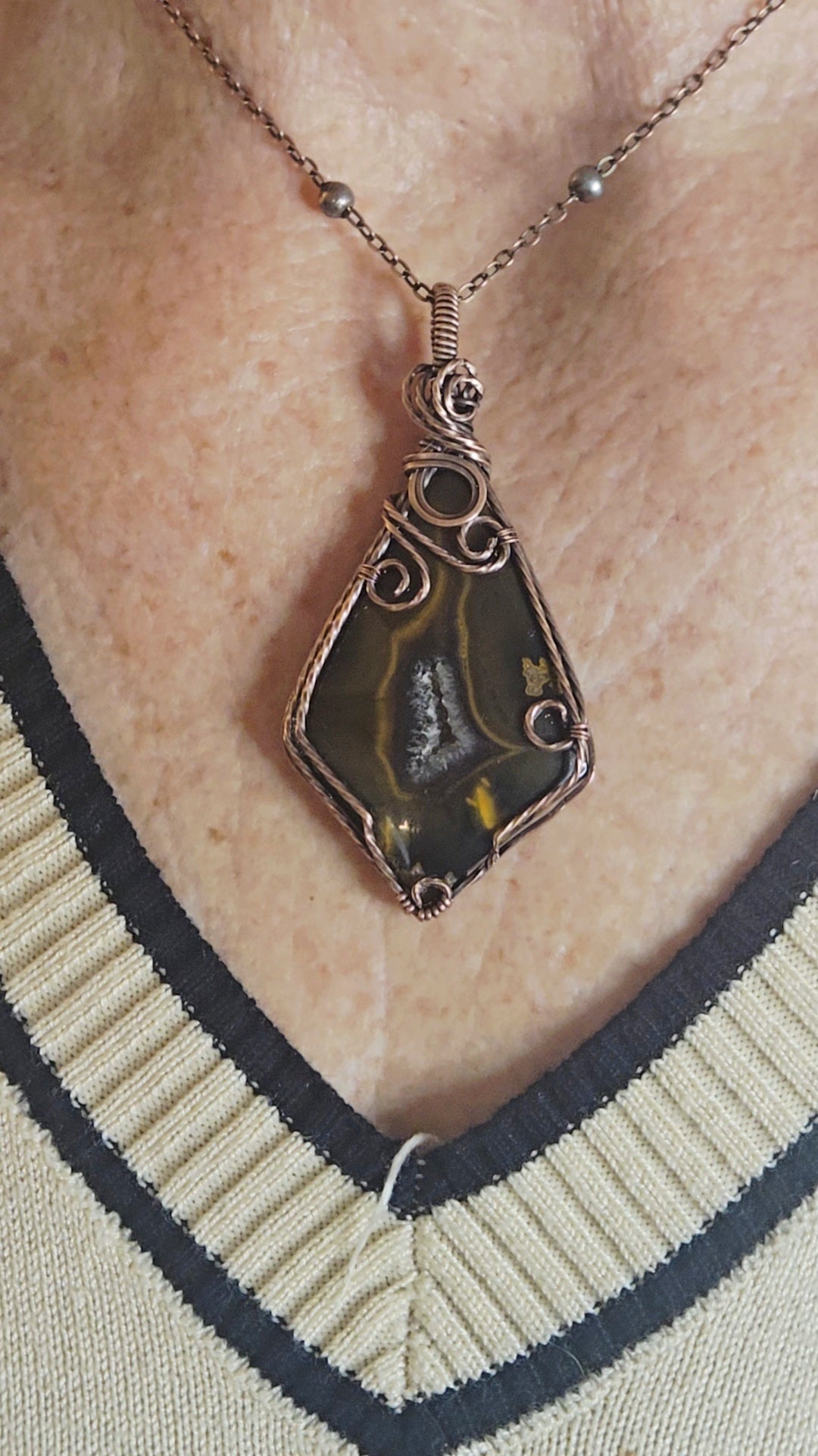 Druzy Moss Agate in Antiqued Copper Wire