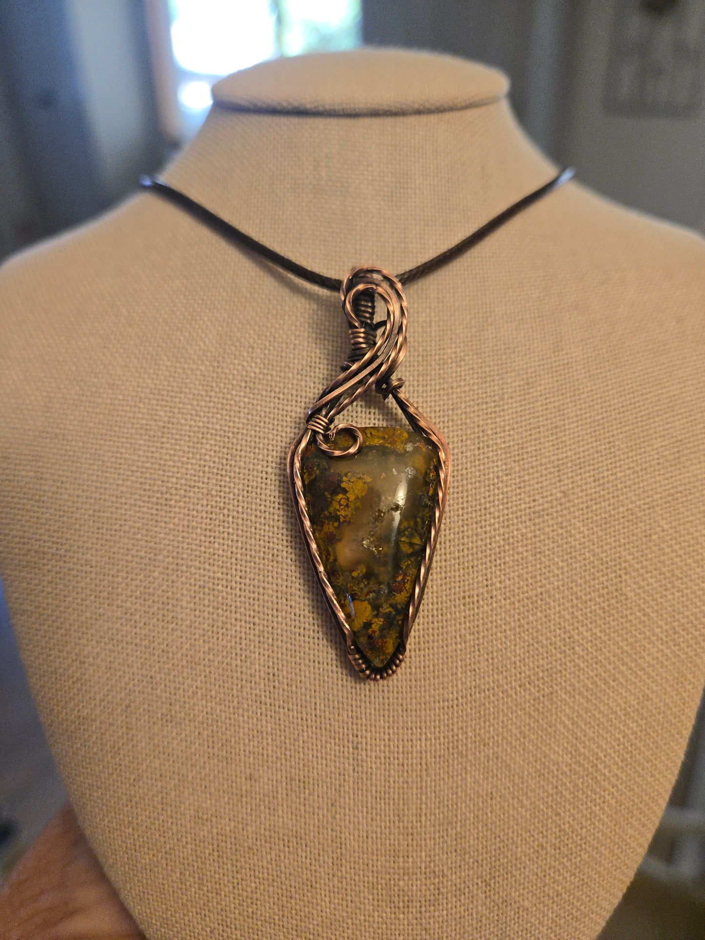 Moss Agate in Oxidized Copper Wire