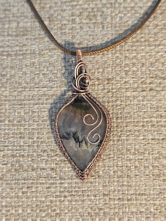 Moss Agate in Oxidized Copper Wire