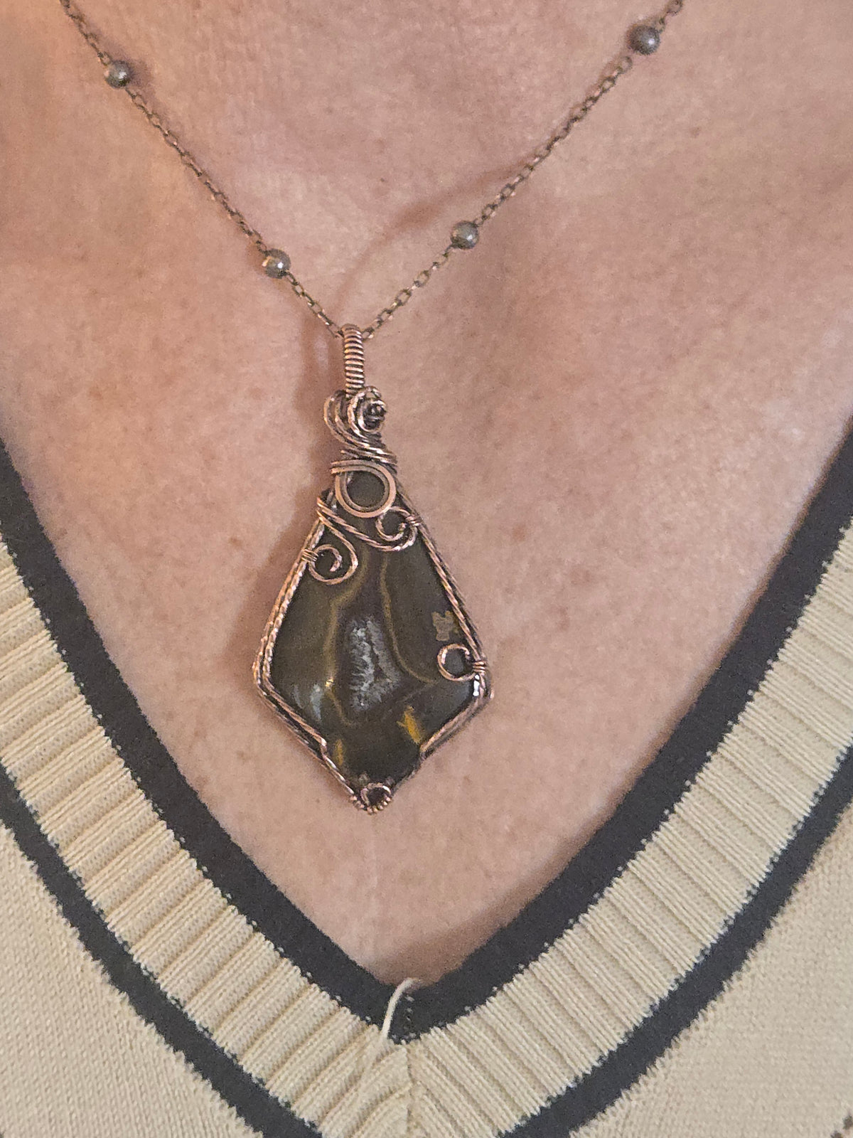 Druzy Moss Agate in Antiqued Copper Wire