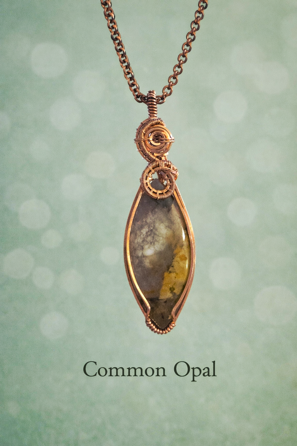 Common Opal in Oxidized Copper Wire