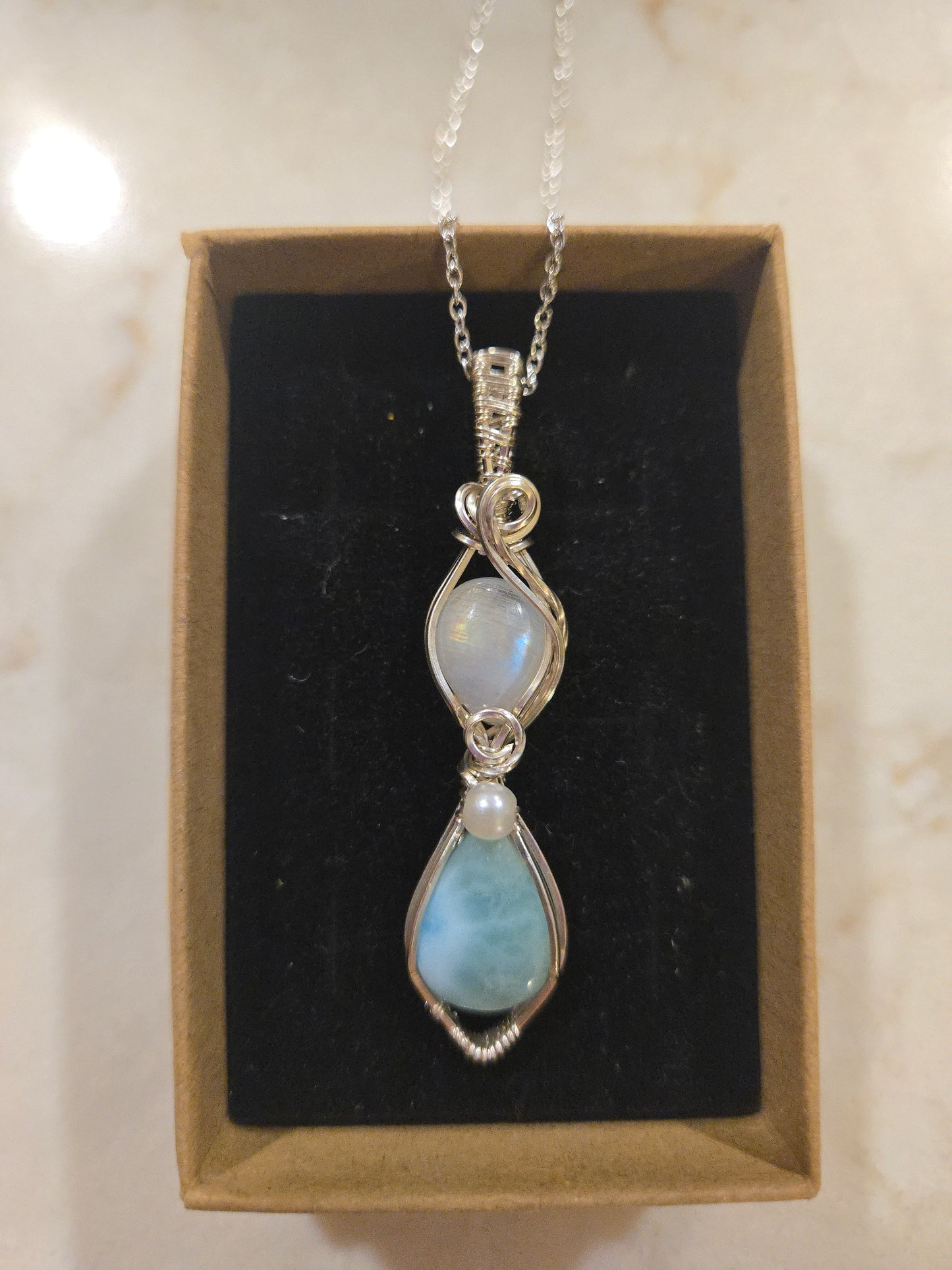 Larimar with Moonstone in Sterling Silver !!