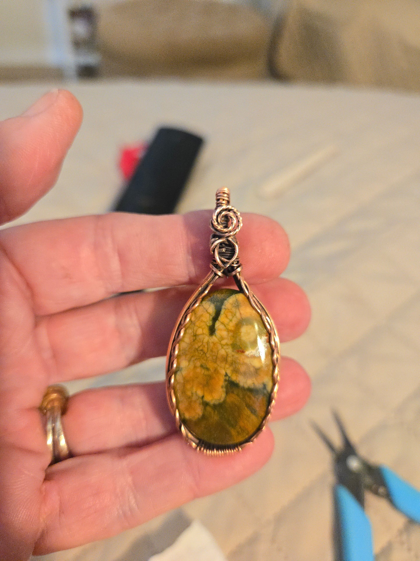 Rhyolite in Antiqued Copper Wire