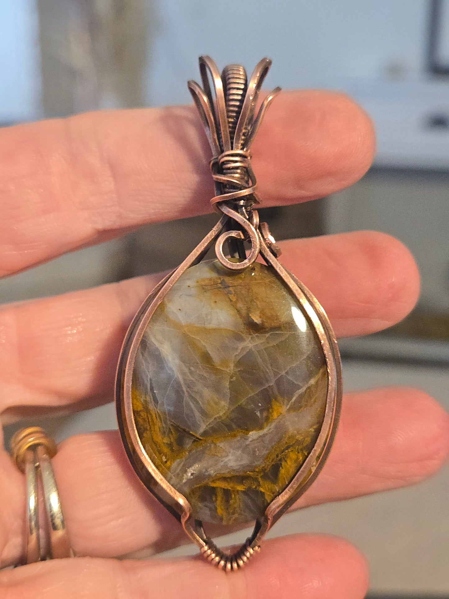 Common Opal in Antiqued Copper Wire