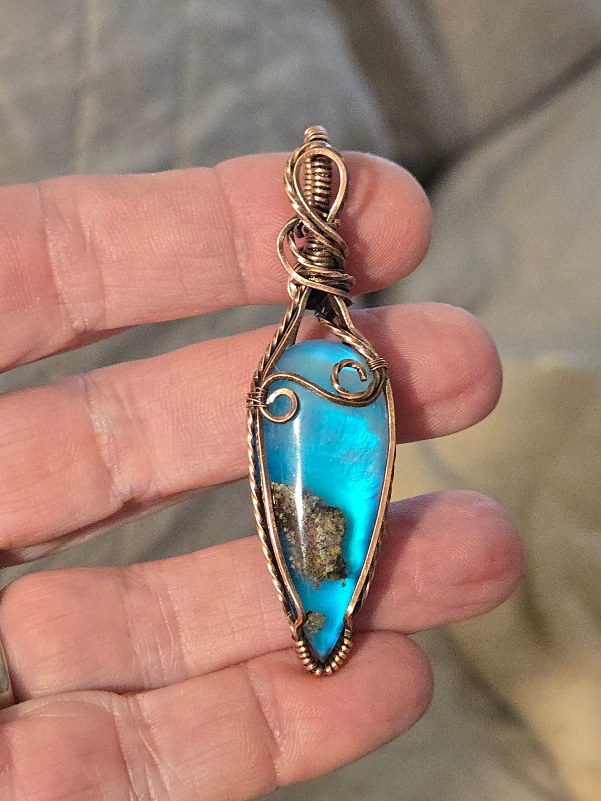 Moss Agate Doublet in Antiqued Copper Wire