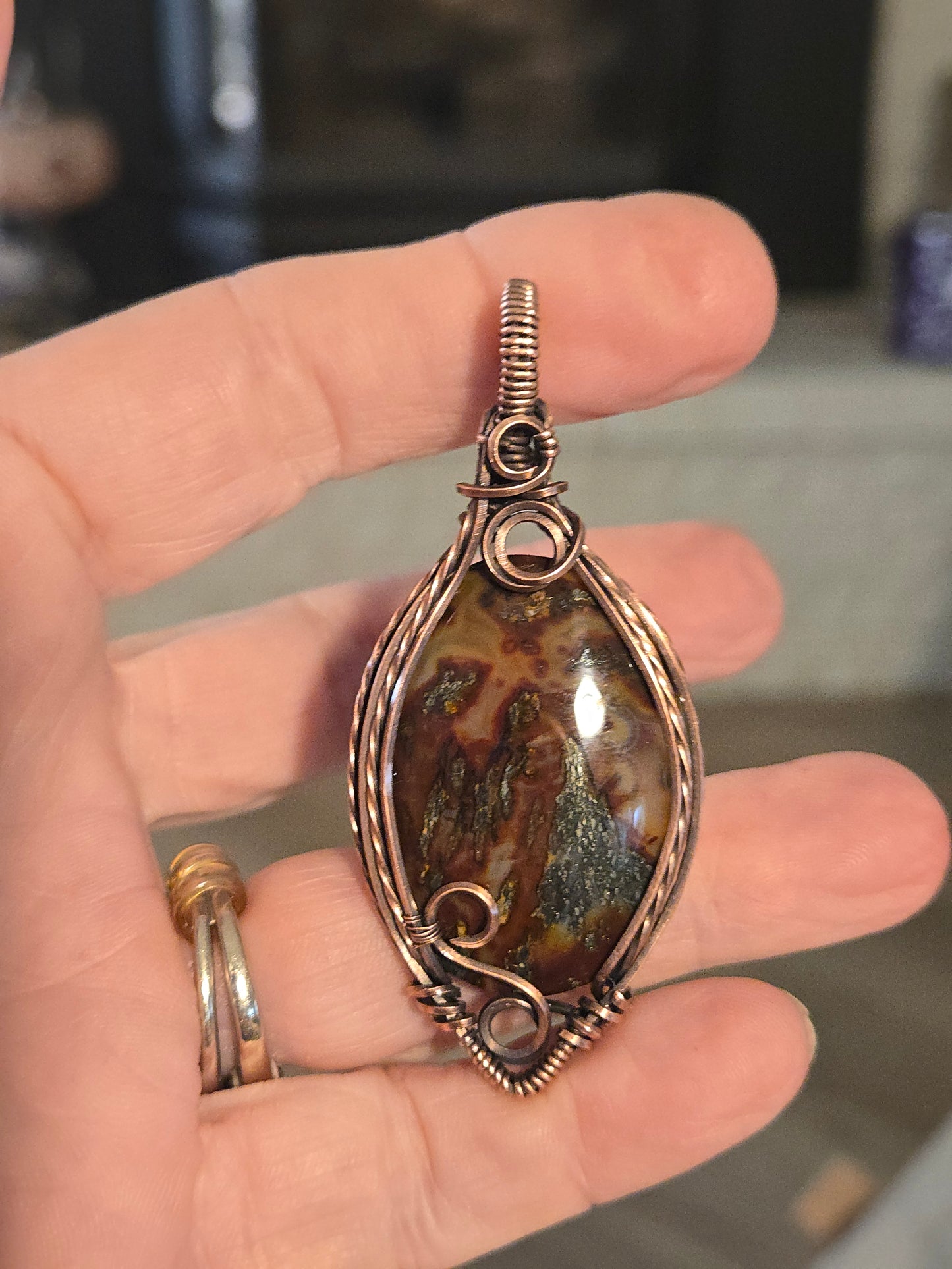 Red Marcasite in Antiqued Copper Wire