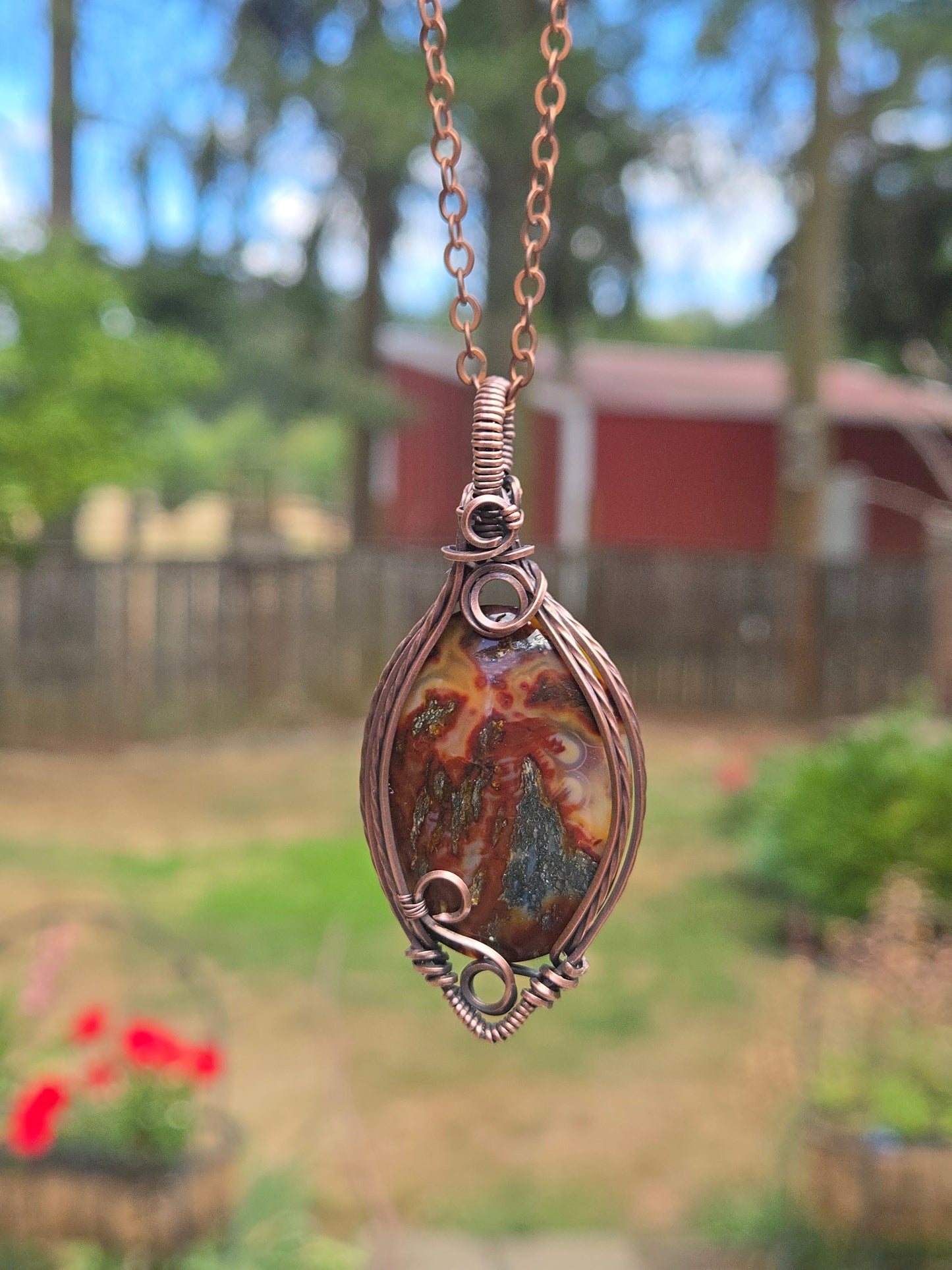 Red Marcasite in Antiqued Copper Wire