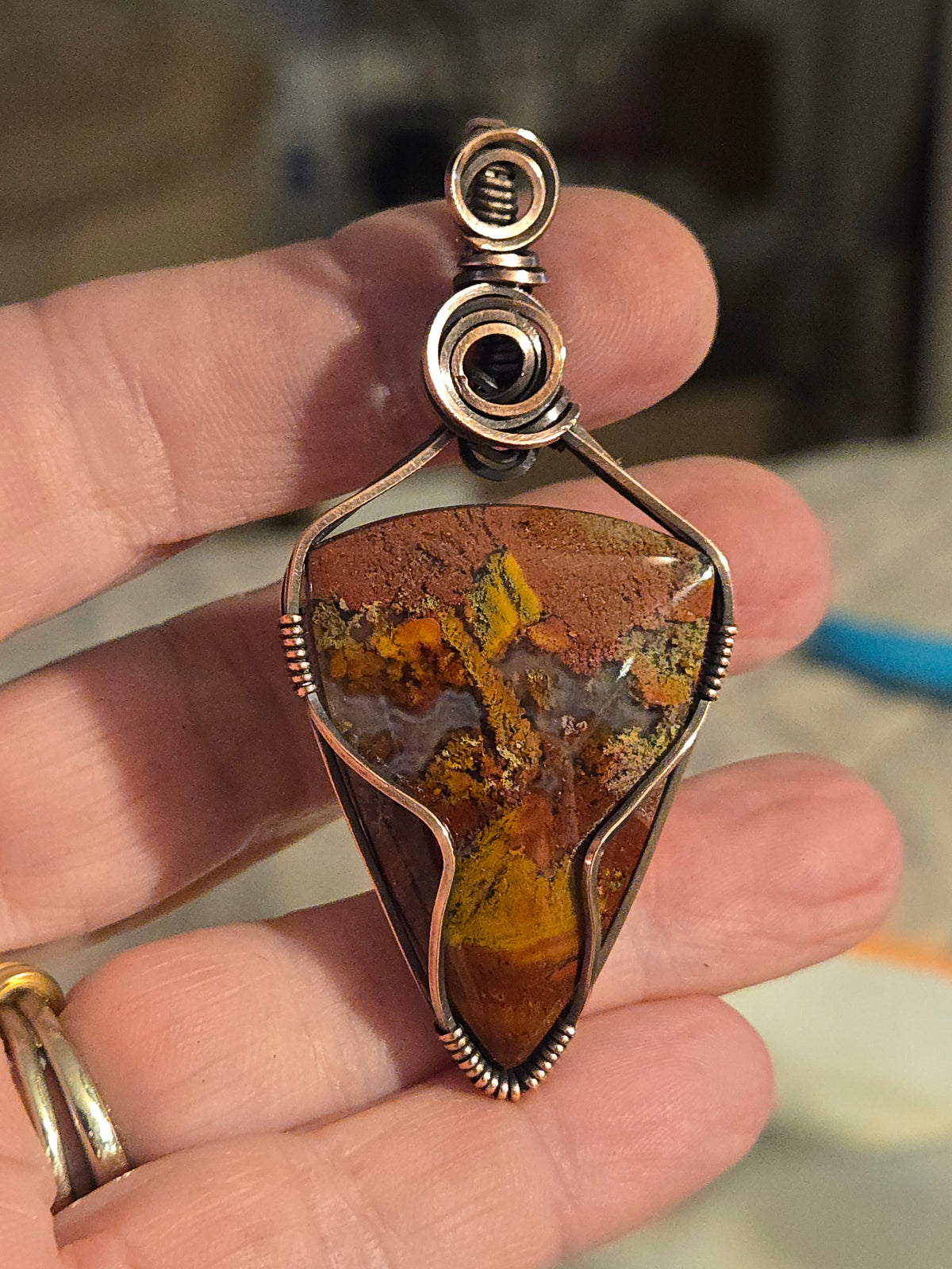 Moss Agate in Oxidized Copper Wire