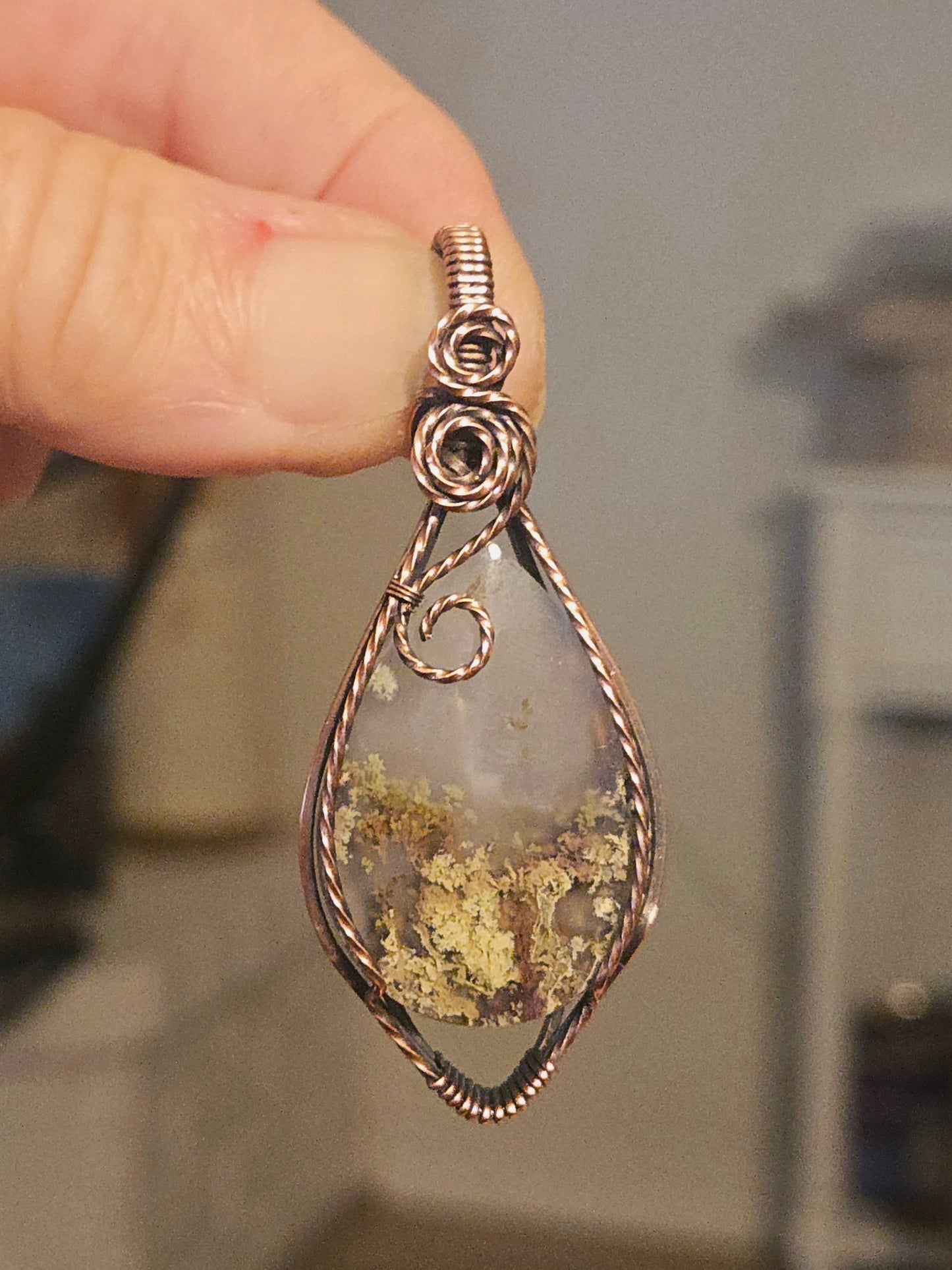 Moss Agate in Oxidized Copper Wire