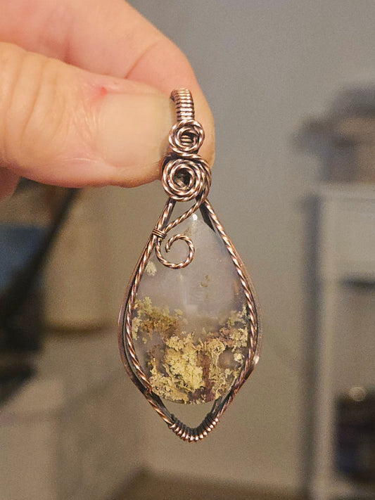 Moss Agate in Oxidized Copper Wire