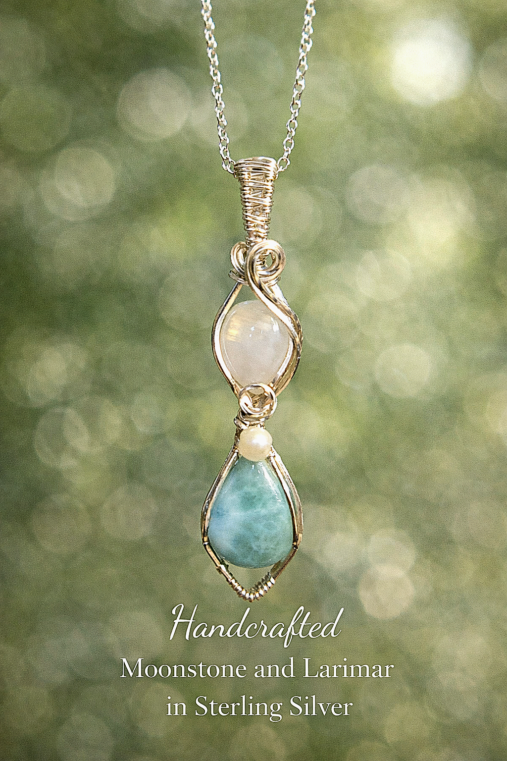 Larimar with Moonstone in Sterling Silver !!