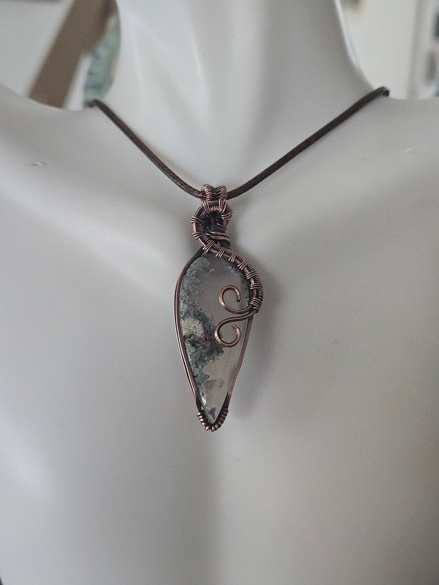 Moss Agate in Oxidized Copper Wire