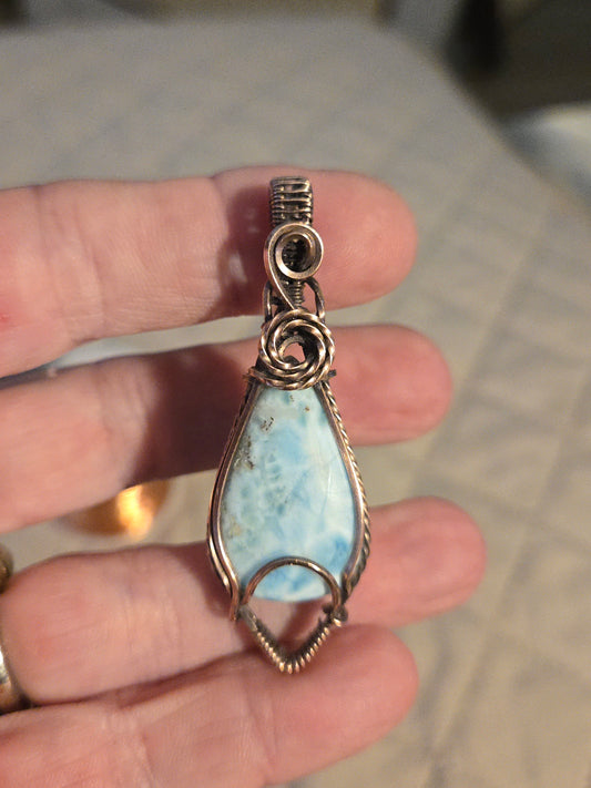 Gorgeous Larimar in Antiqued Copper Wire