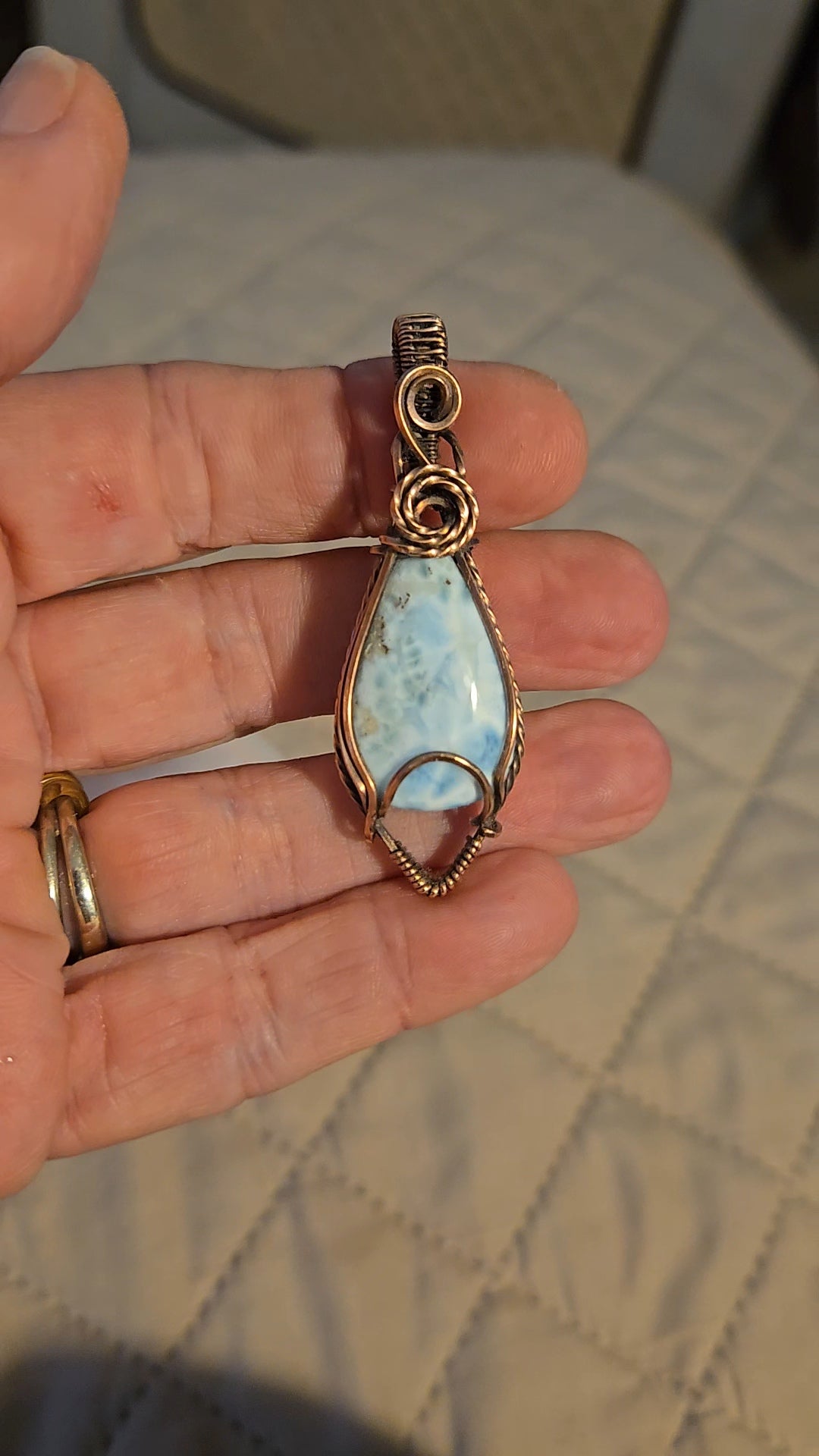 Gorgeous Larimar in Antiqued Copper Wire