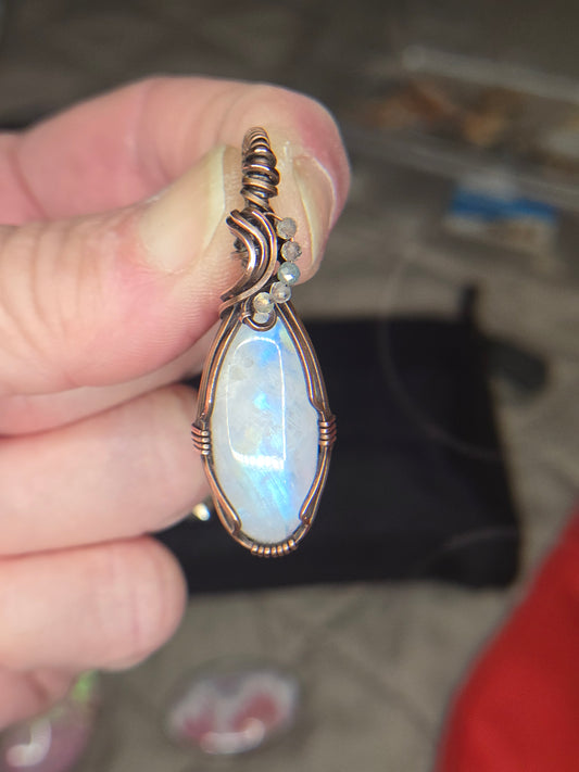 Moonstone in Antiqued Copper Wire