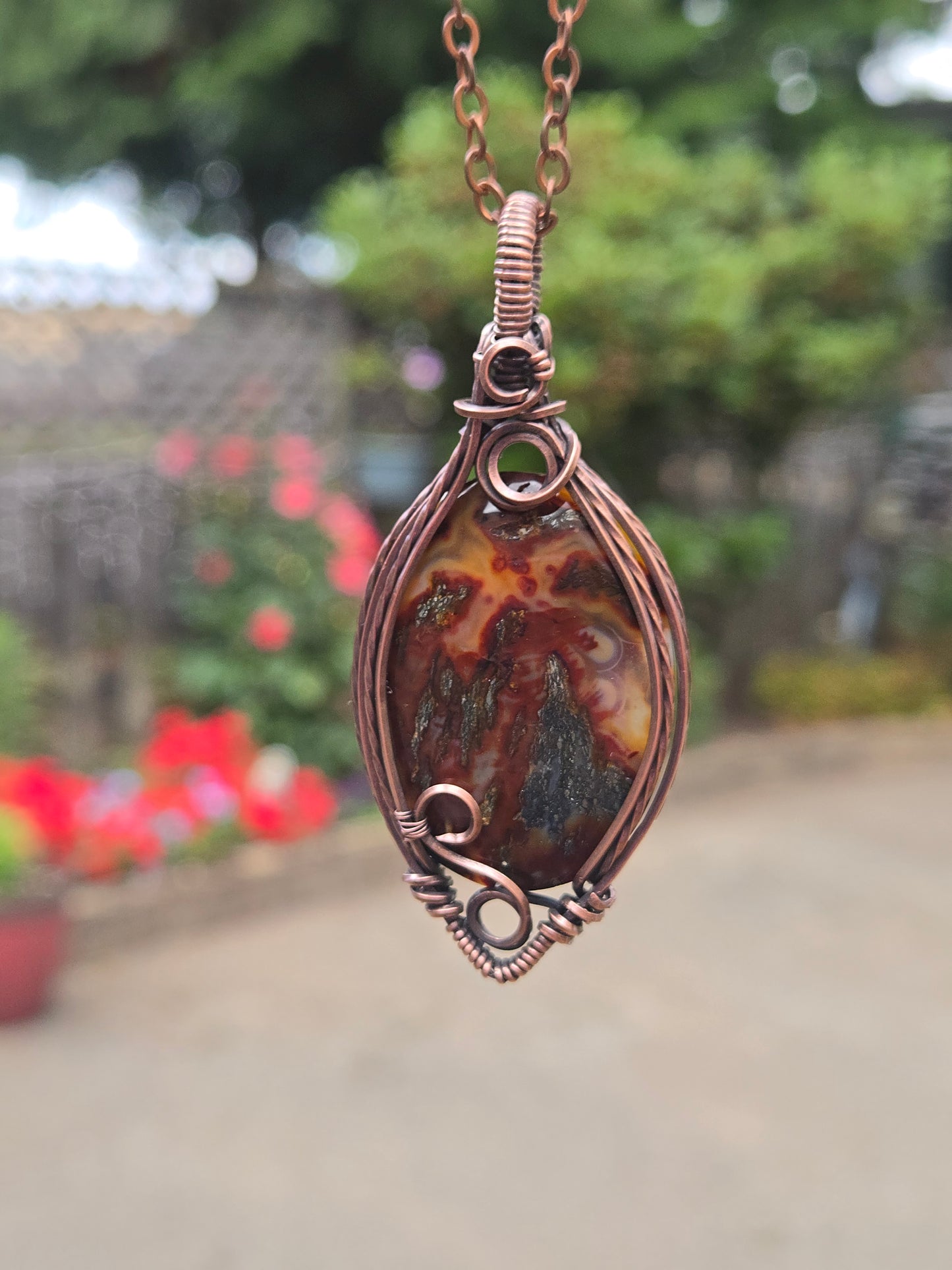 Red Marcasite in Antiqued Copper Wire