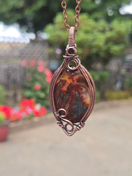 Red Marcasite in Antiqued Copper Wire